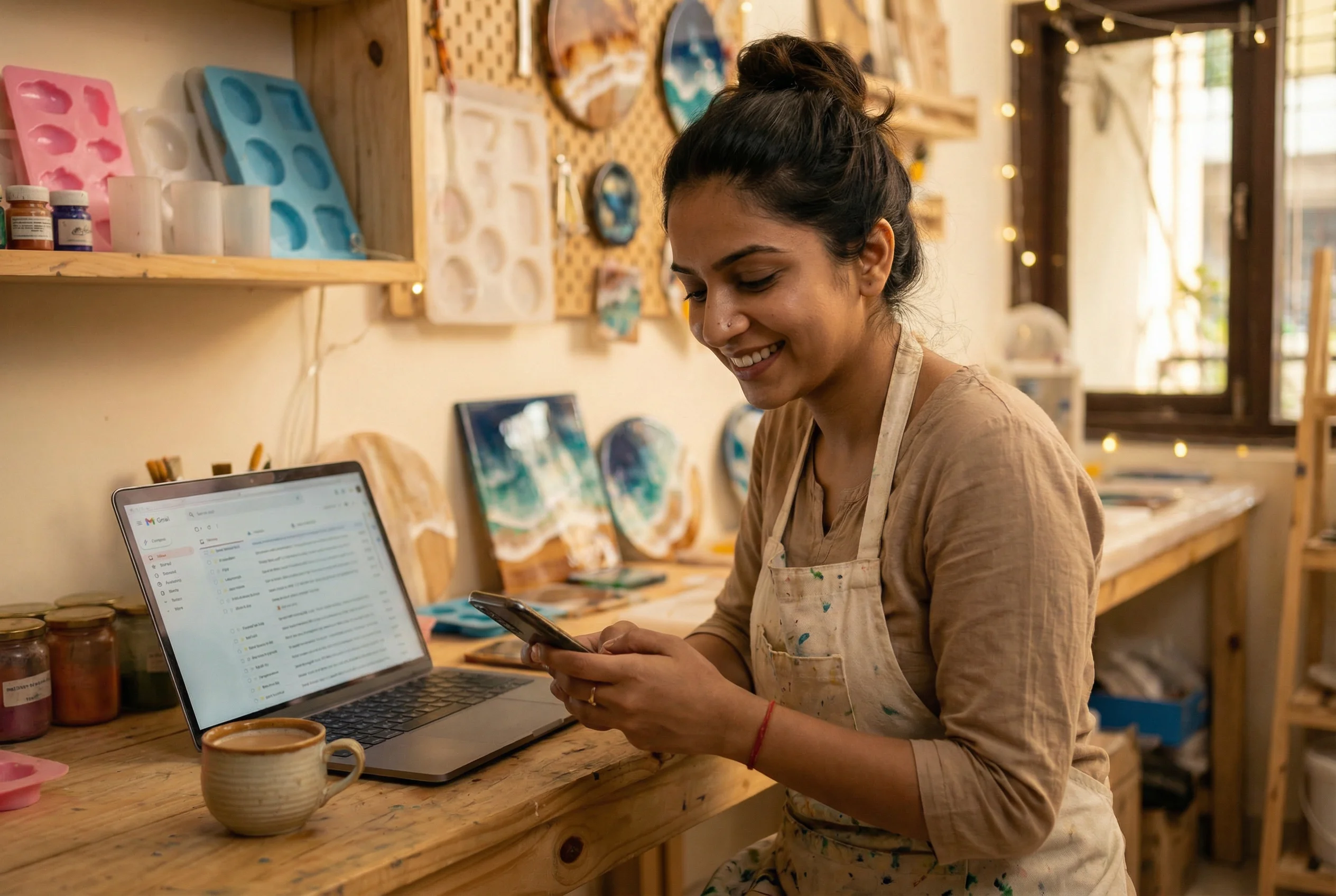 Jasleen reviewing customer messages