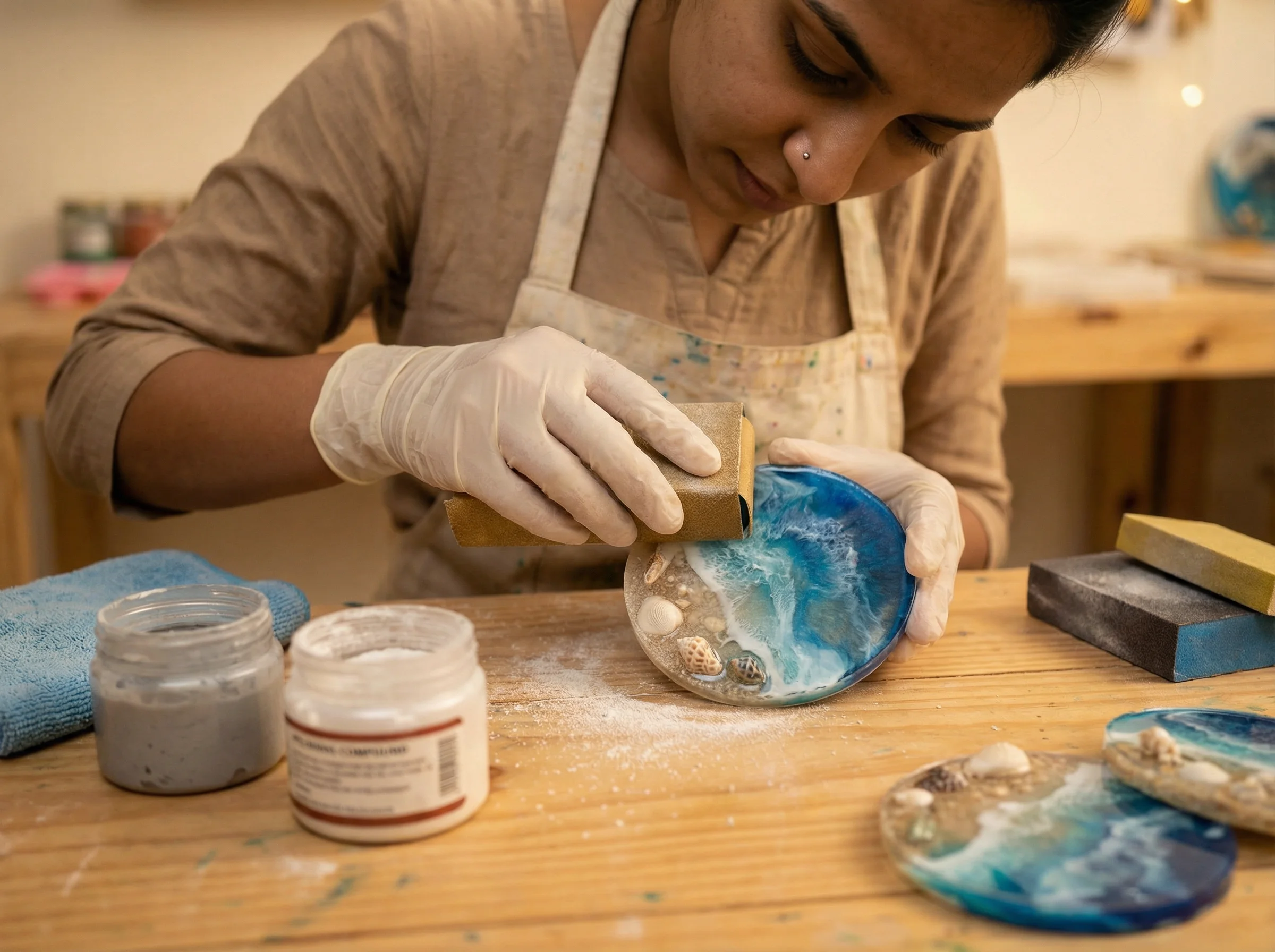 Detail and finishing work on resin piece