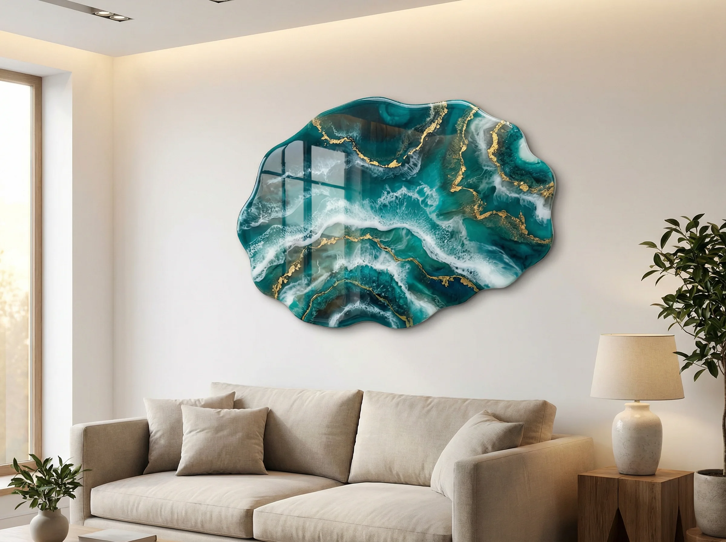Resin wall art with ocean geode design