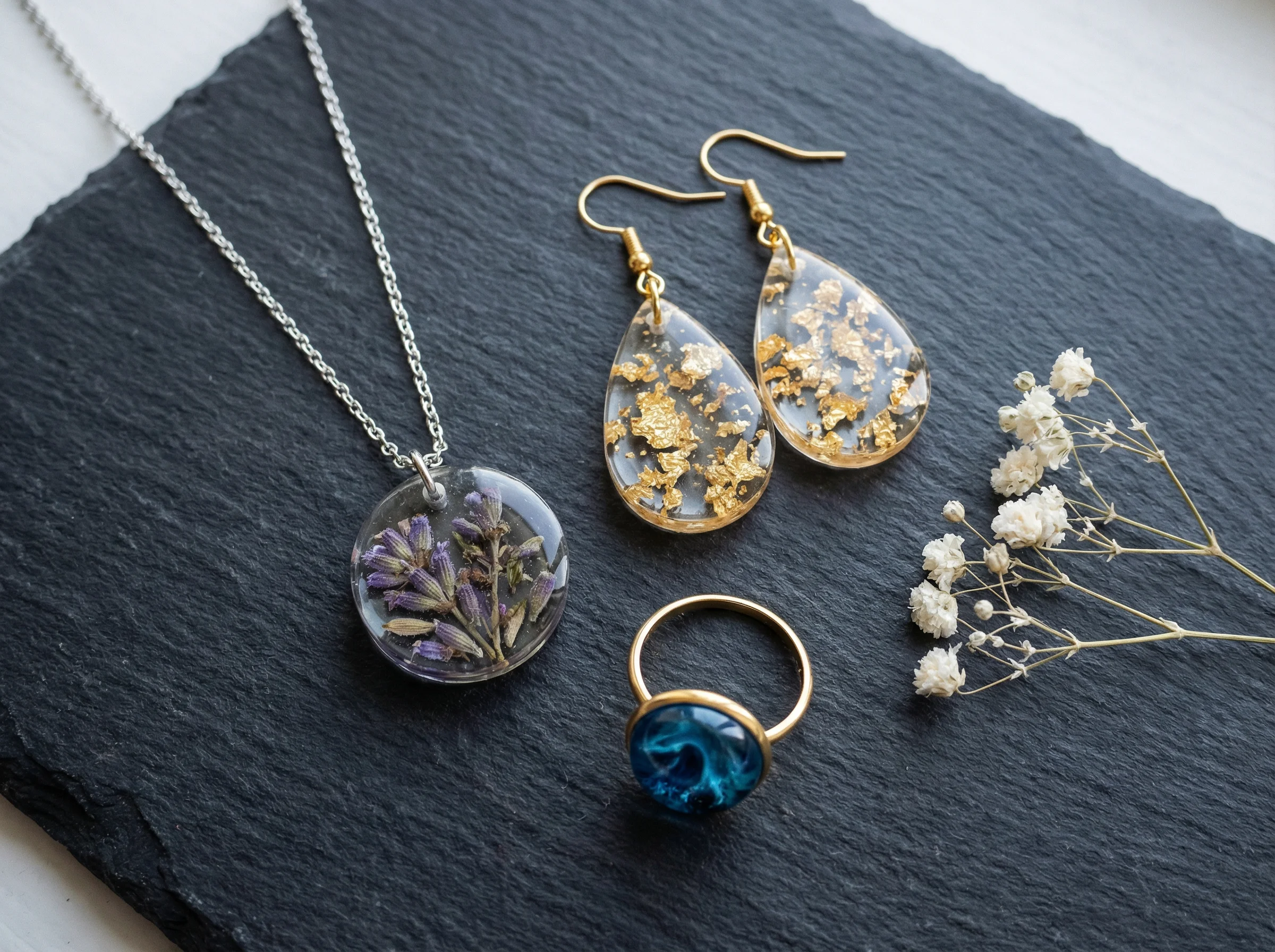 Handmade resin jewellery collection