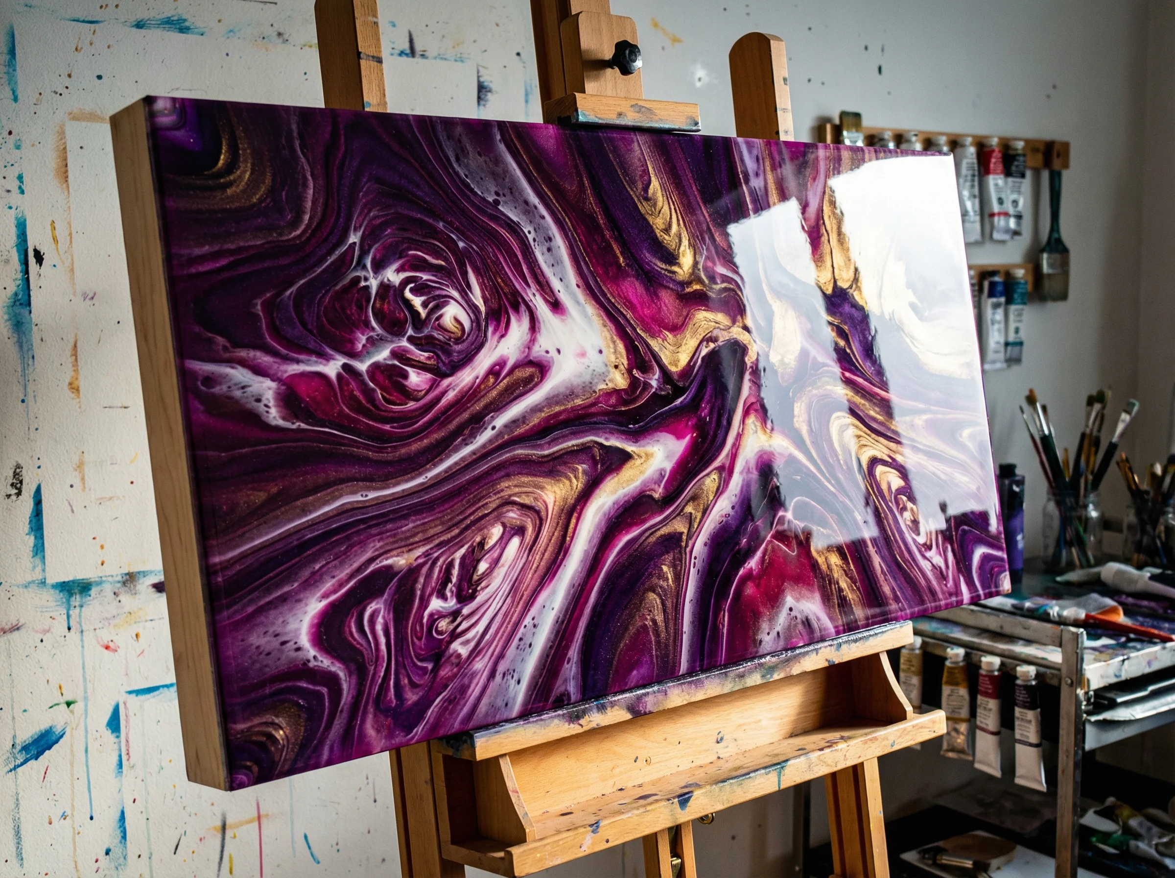 Abstract resin art with flowing colors